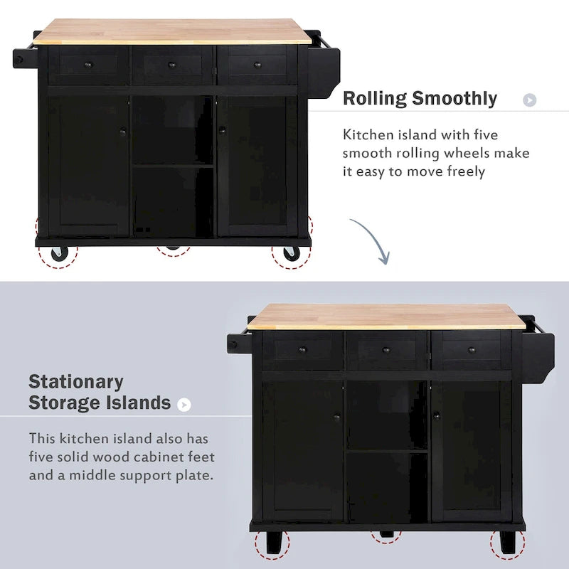 Rubber Wood Drop-Leaf Kitchen Cart with Internal Storage Racks and Rolling Casters-25