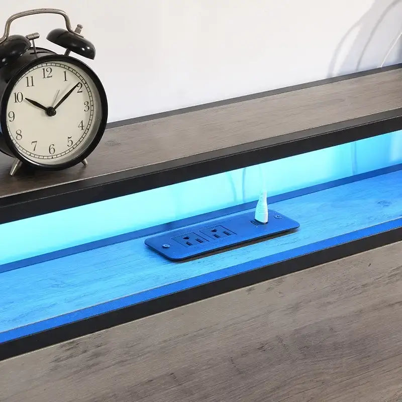 Wood and Metal Charging Platform Bed with Storage Headboard-6