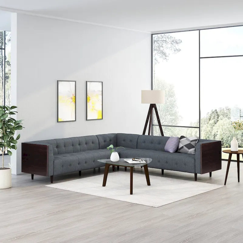 Clermont Mid-century Tufted Sectional Sofa by Christopher Knight Home - 114.00 L x 114.00 W x 30.75 H-17