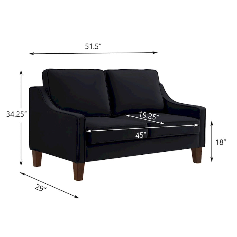 Modern Velvet Loveseat Sofa with Wooden Legs - 29.00 x 51.50 x 34.25-8