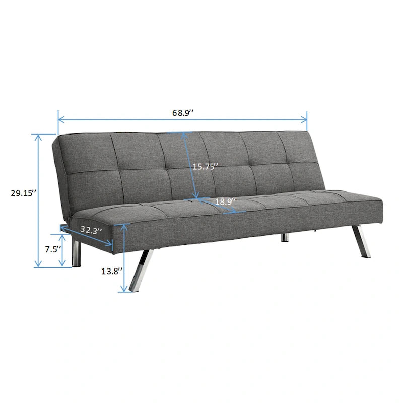 Metal Frame Futon Sofa Bed with Stainless Steel Leg - 32.30 x 68.90 x 29.15-7