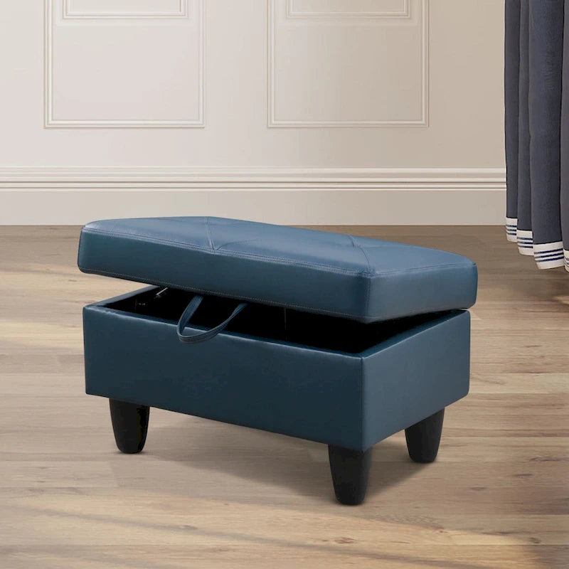 Leather Square Storage Ottoman for Living Room