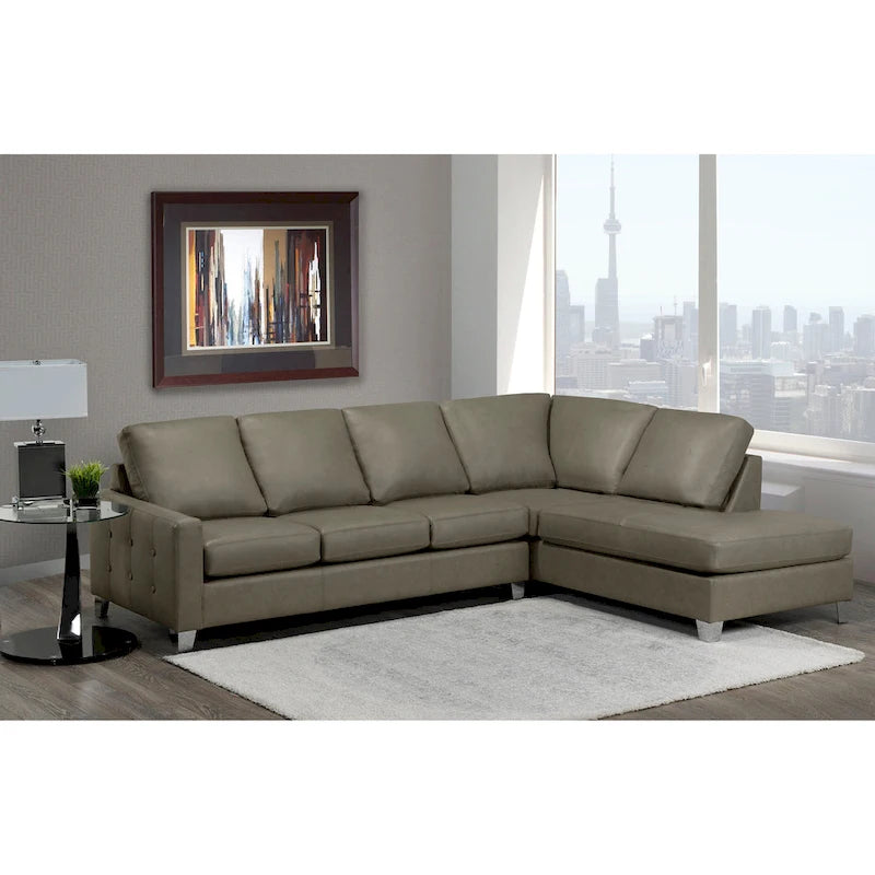 Dean Top Grain Italian Leather Tufted Sectional Sofa - 107 x 85 x 35 x 34-2