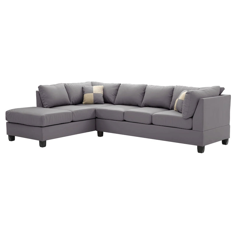 Malone 111 in. Faux Leather 4-Seater Sectional Sofa with 2-Throw Pillow - 111L x 78W x 34H-19