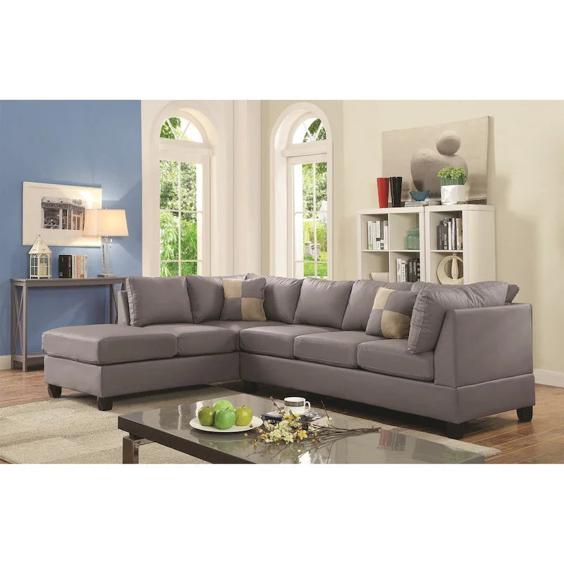 Malone 111 in. Faux Leather 4-Seater Sectional Sofa with 2-Throw Pillow - 111L x 78W x 34H-2