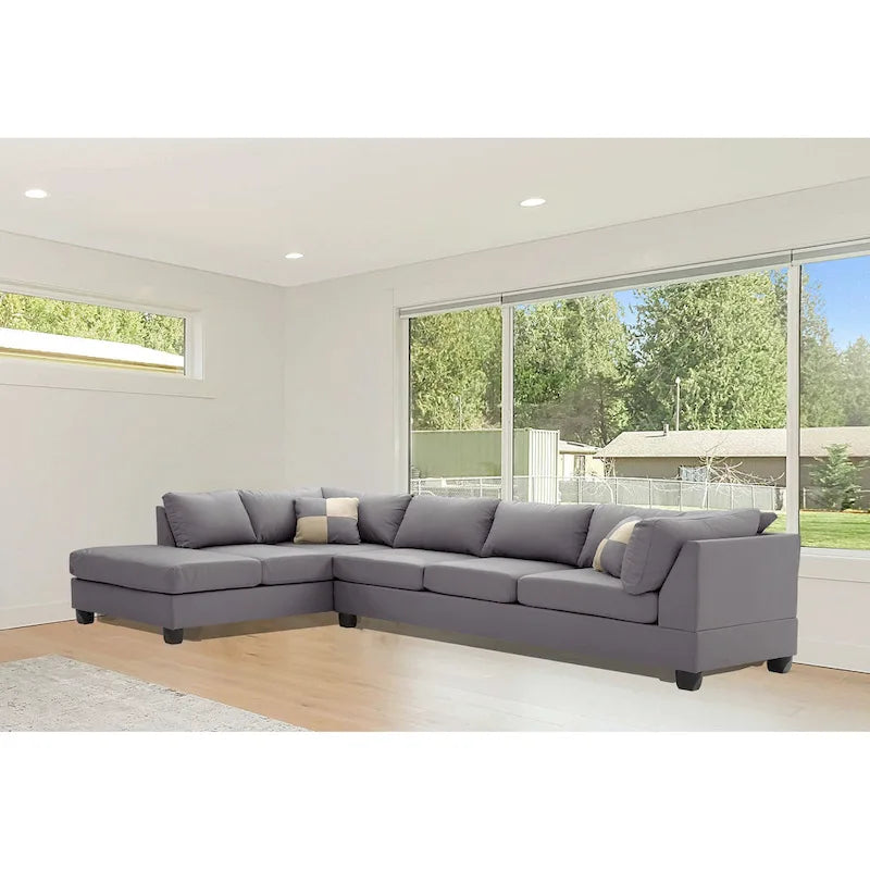 Malone 111 in. Faux Leather 4-Seater Sectional Sofa with 2-Throw Pillow - 111L x 78W x 34H-3