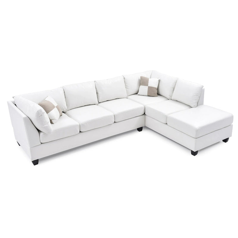 Malone 111 in. Faux Leather 4-Seater Sectional Sofa with 2-Throw Pillow - 111L x 78W x 34H-6