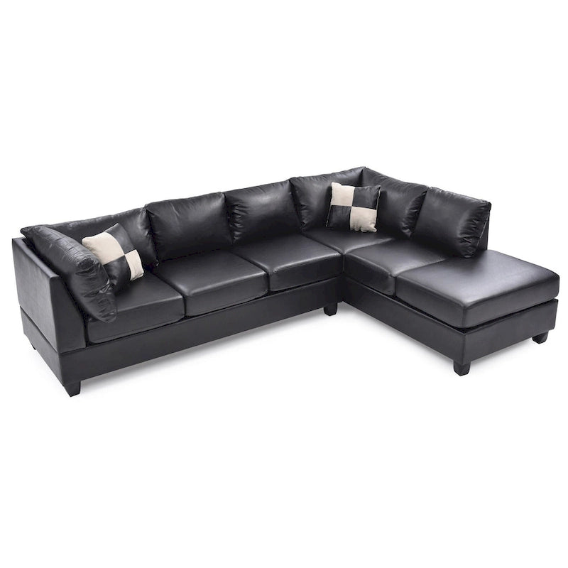 Malone 111 in. Faux Leather 4-Seater Sectional Sofa with 2-Throw Pillow - 111L x 78W x 34H-12