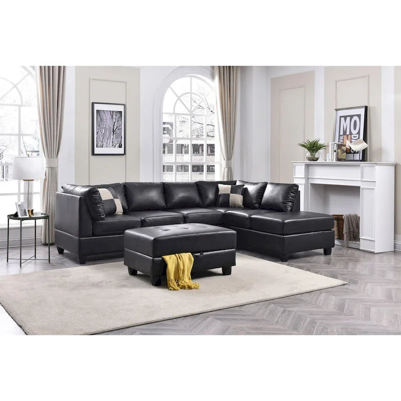Malone 111 in. Faux Leather 4-Seater Sectional Sofa with 2-Throw Pillow - 111L x 78W x 34H-14
