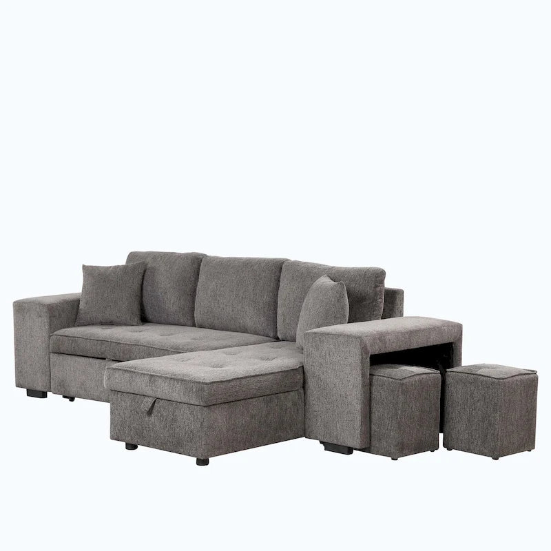 Modern L-Shape 3 Seat Reversible Sectional Couch,with Storage Chaise and 2 Stools-36