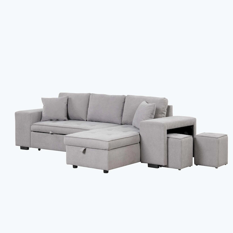 Modern L-Shape 3 Seat Reversible Sectional Couch,with Storage Chaise and 2 Stools-37