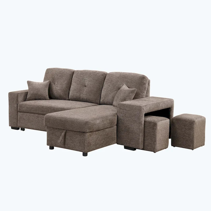 Modern L-Shape 3 Seat Reversible Sectional Couch,with Storage Chaise and 2 Stools-38