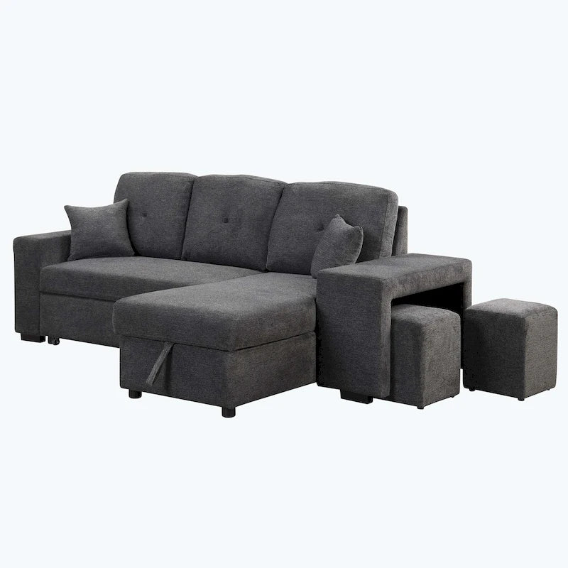 Modern L-Shape 3 Seat Reversible Sectional Couch,with Storage Chaise and 2 Stools-39