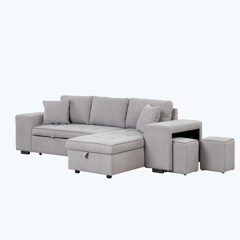 Modern L-Shape 3 Seat Reversible Sectional Couch,with Storage Chaise and 2 Stools-5