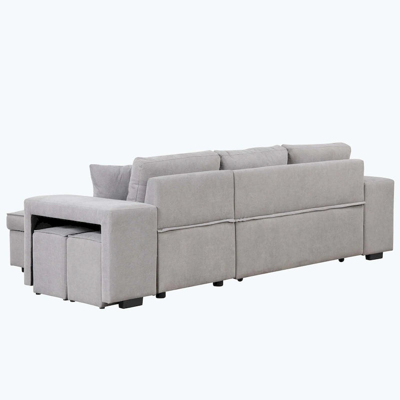 Modern L-Shape 3 Seat Reversible Sectional Couch,with Storage Chaise and 2 Stools-6