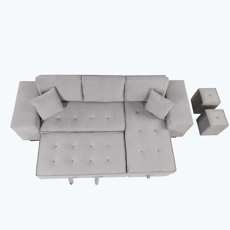 Modern L-Shape 3 Seat Reversible Sectional Couch,with Storage Chaise and 2 Stools-8