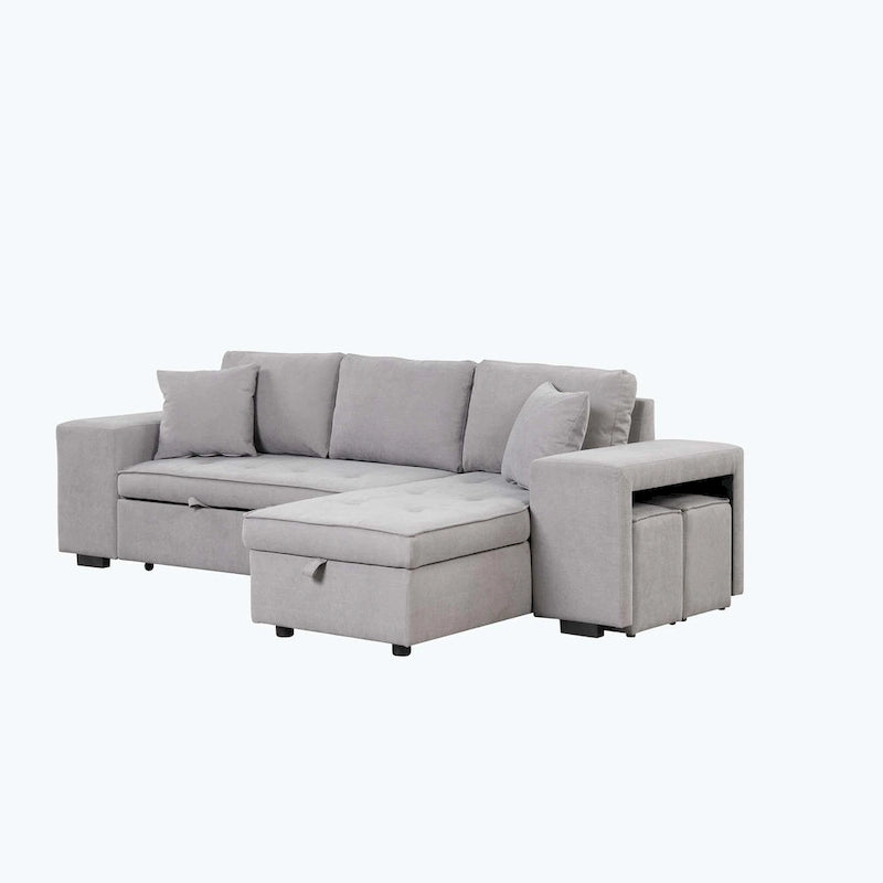Modern L-Shape 3 Seat Reversible Sectional Couch,with Storage Chaise and 2 Stools-11