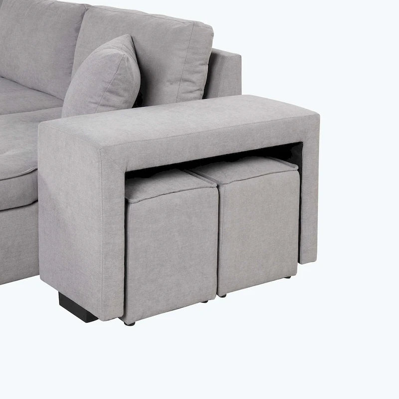 Modern L-Shape 3 Seat Reversible Sectional Couch,with Storage Chaise and 2 Stools-12