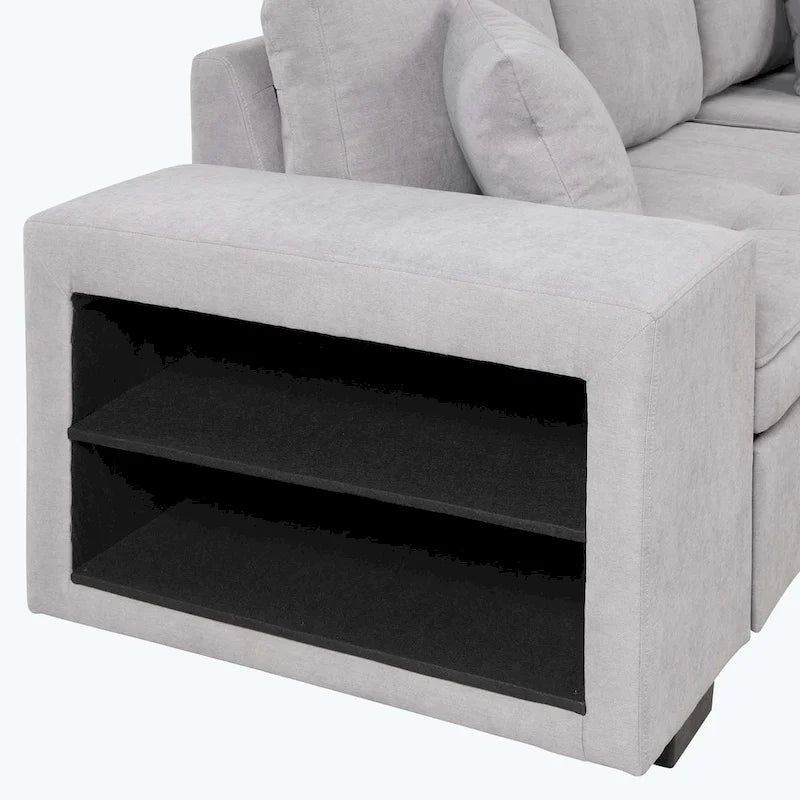 Modern L-Shape 3 Seat Reversible Sectional Couch,with Storage Chaise and 2 Stools-14