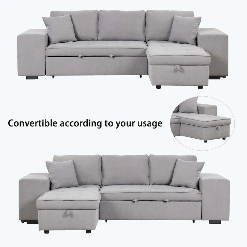 Modern L-Shape 3 Seat Reversible Sectional Couch,with Storage Chaise and 2 Stools-18