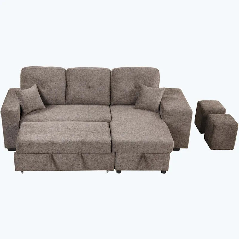Modern L-Shape 3 Seat Reversible Sectional Couch,with Storage Chaise and 2 Stools-23