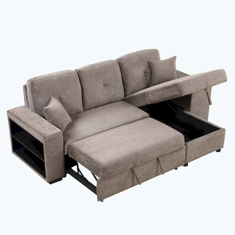 Modern L-Shape 3 Seat Reversible Sectional Couch,with Storage Chaise and 2 Stools-25