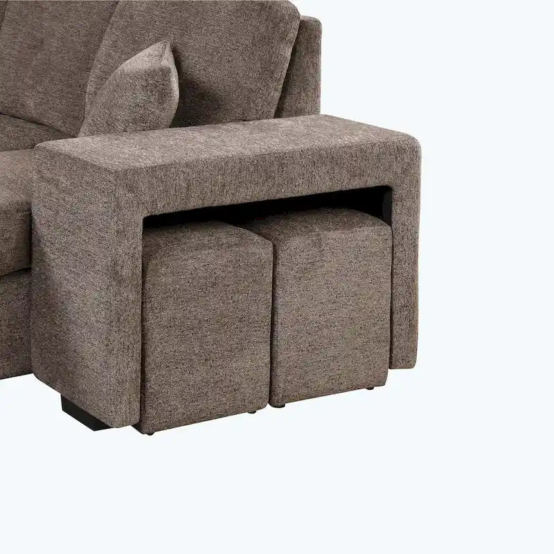 Modern L-Shape 3 Seat Reversible Sectional Couch,with Storage Chaise and 2 Stools-26