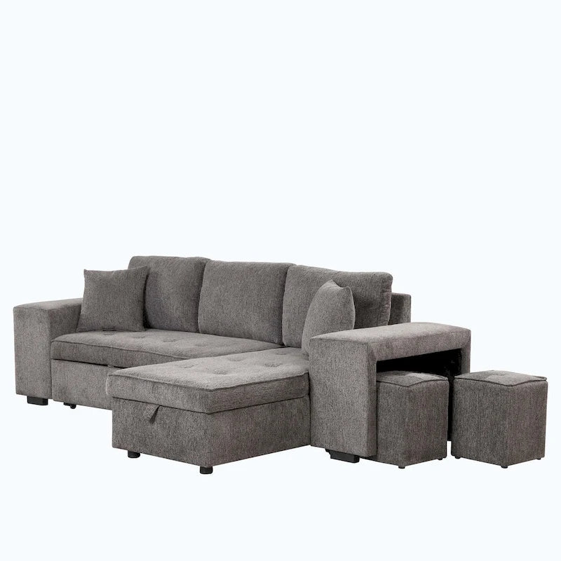 Modern L-Shape 3 Seat Reversible Sectional Couch,with Storage Chaise and 2 Stools-34