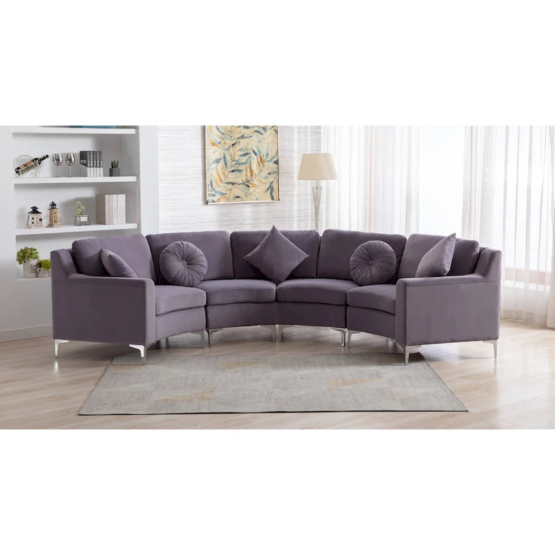 136 Velvet Semicircle couch Modular Curve Sectional Sofa-3