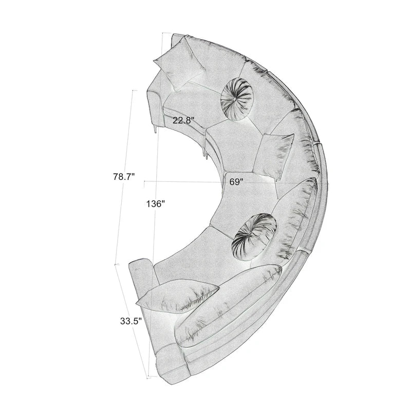 136 Velvet Semicircle couch Modular Curve Sectional Sofa-13