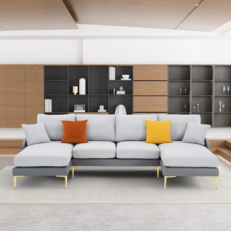 Ouyessir U-Shape Sectional Sofa 4-Seat Couch with Double Chaise Lounge-37