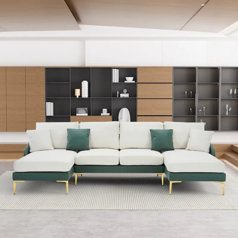 Ouyessir U-Shape Sectional Sofa 4-Seat Couch with Double Chaise Lounge-5