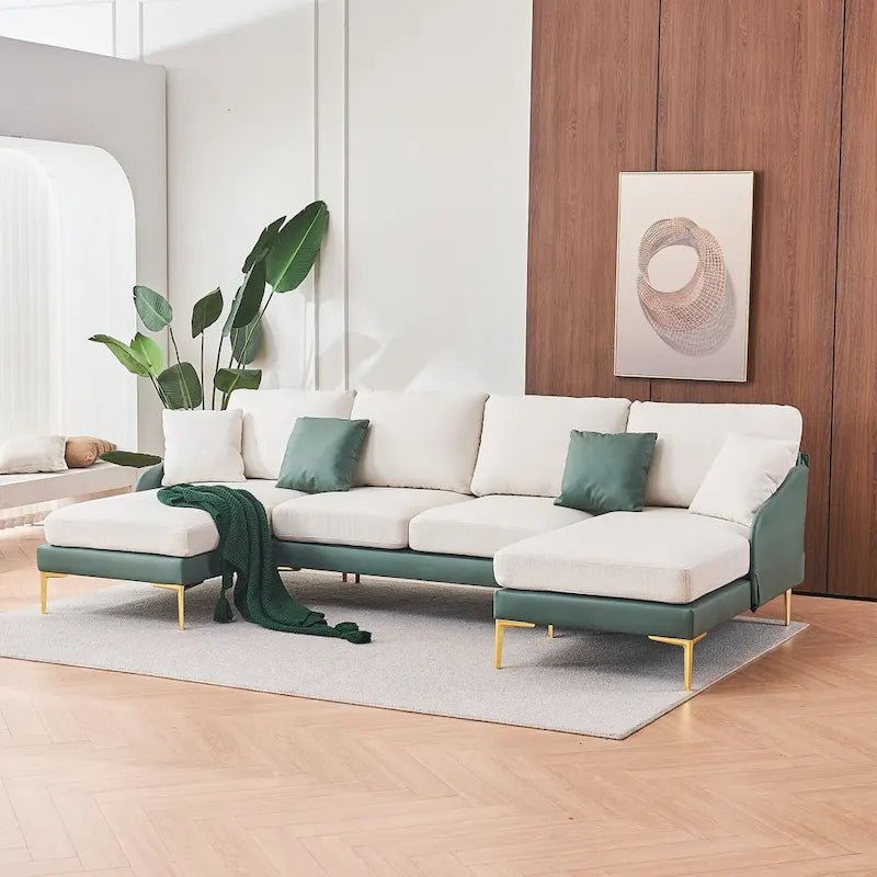 Ouyessir U-Shape Sectional Sofa 4-Seat Couch with Double Chaise Lounge-6