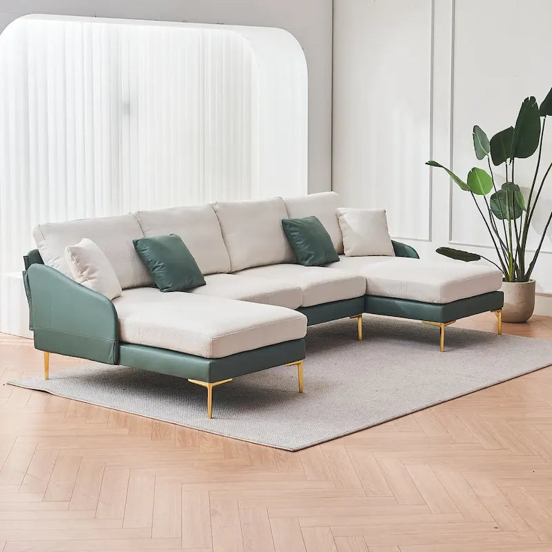 Ouyessir U-Shape Sectional Sofa 4-Seat Couch with Double Chaise Lounge-7