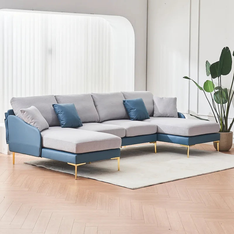 Ouyessir U-Shape Sectional Sofa 4-Seat Couch with Double Chaise Lounge-17