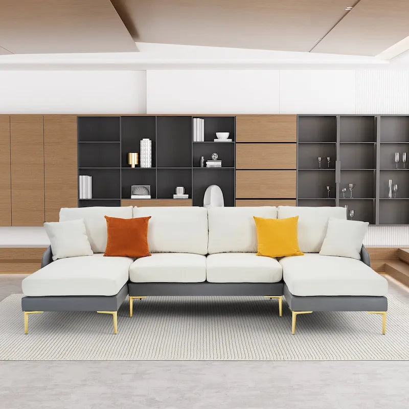 Ouyessir U-Shape Sectional Sofa 4-Seat Couch with Double Chaise Lounge-26