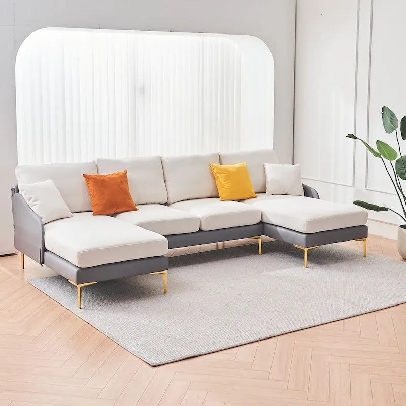 Ouyessir U-Shape Sectional Sofa 4-Seat Couch with Double Chaise Lounge-27