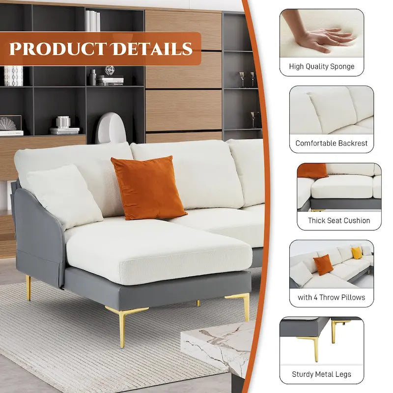 Ouyessir U-Shape Sectional Sofa 4-Seat Couch with Double Chaise Lounge-28