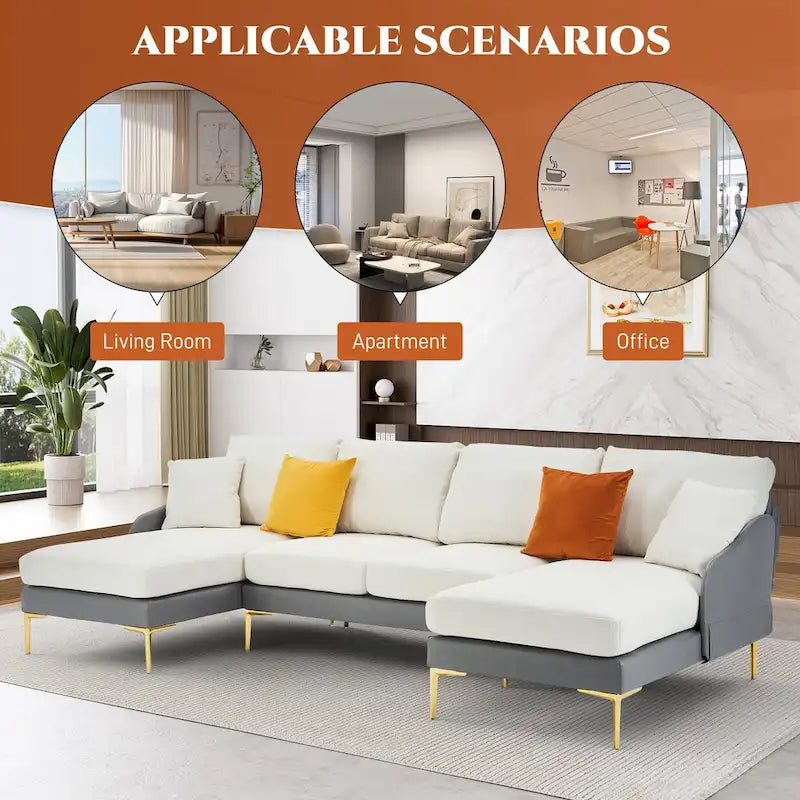 Ouyessir U-Shape Sectional Sofa 4-Seat Couch with Double Chaise Lounge-29