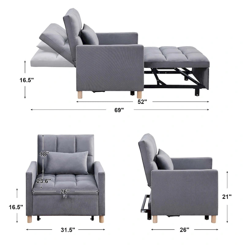 Aukfa Sleeper Chair Bed Convertible Single Sofa Chair with Pillow-7