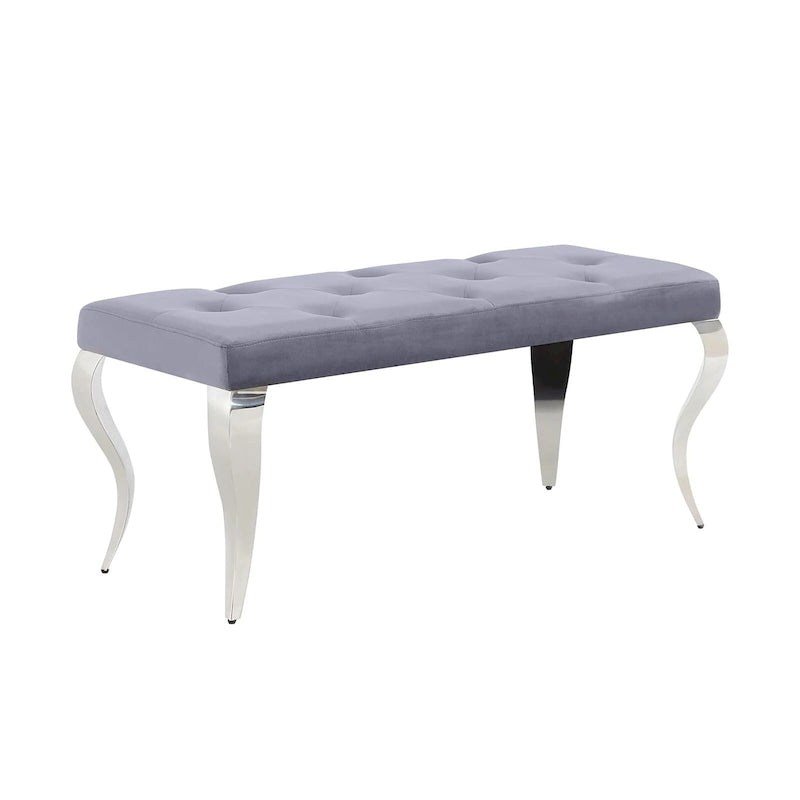 Luxury Velvet Bench Button Tufted Upholstered Dining Bench with Polished Metal Legs-25