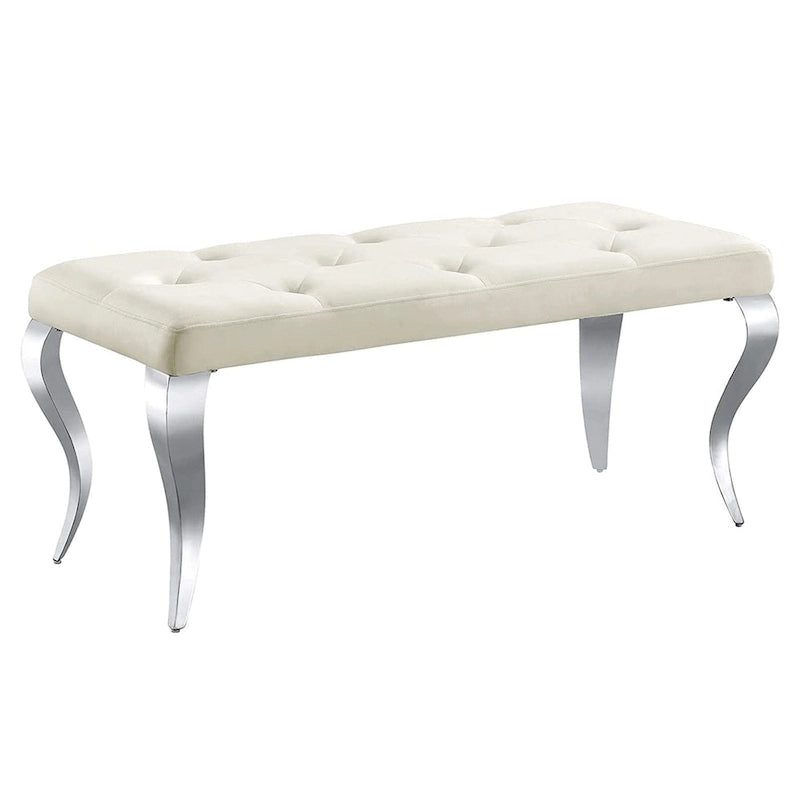 Luxury Velvet Bench Button Tufted Upholstered Dining Bench with Polished Metal Legs-3