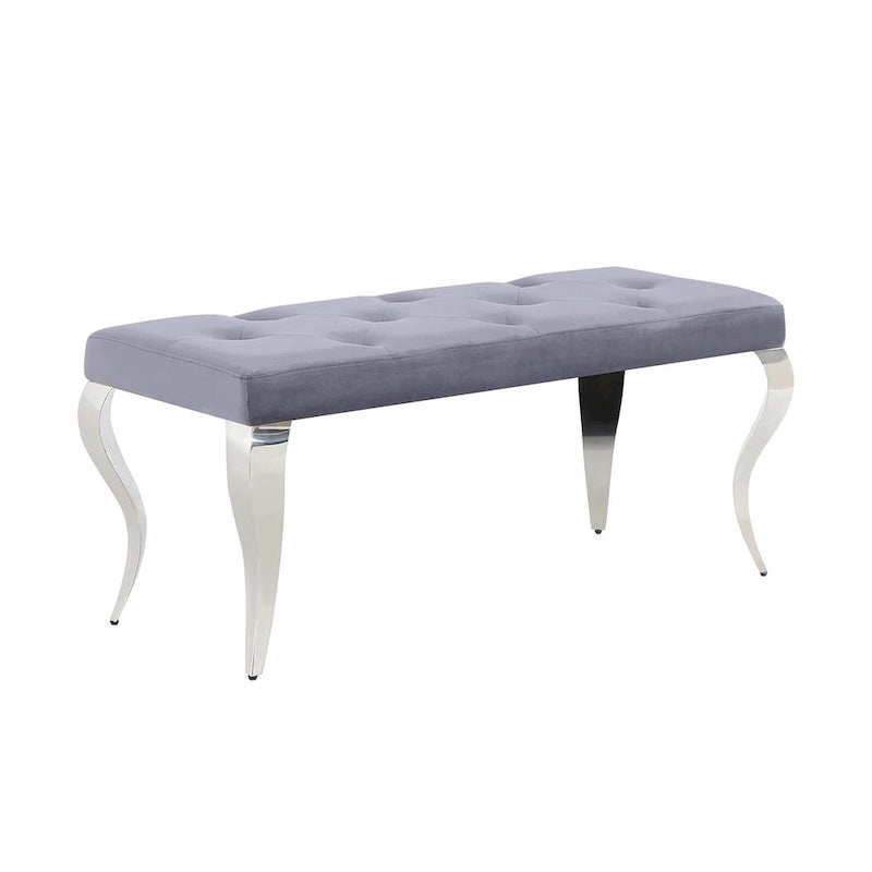 Luxury Velvet Bench Button Tufted Upholstered Dining Bench with Polished Metal Legs-4