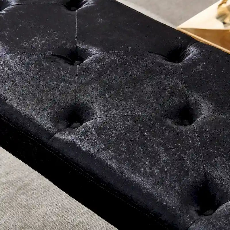 Luxury Velvet Bench Button Tufted Upholstered Dining Bench with Polished Metal Legs-8