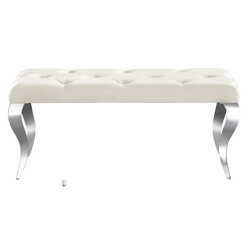 Luxury Velvet Bench Button Tufted Upholstered Dining Bench with Polished Metal Legs-13