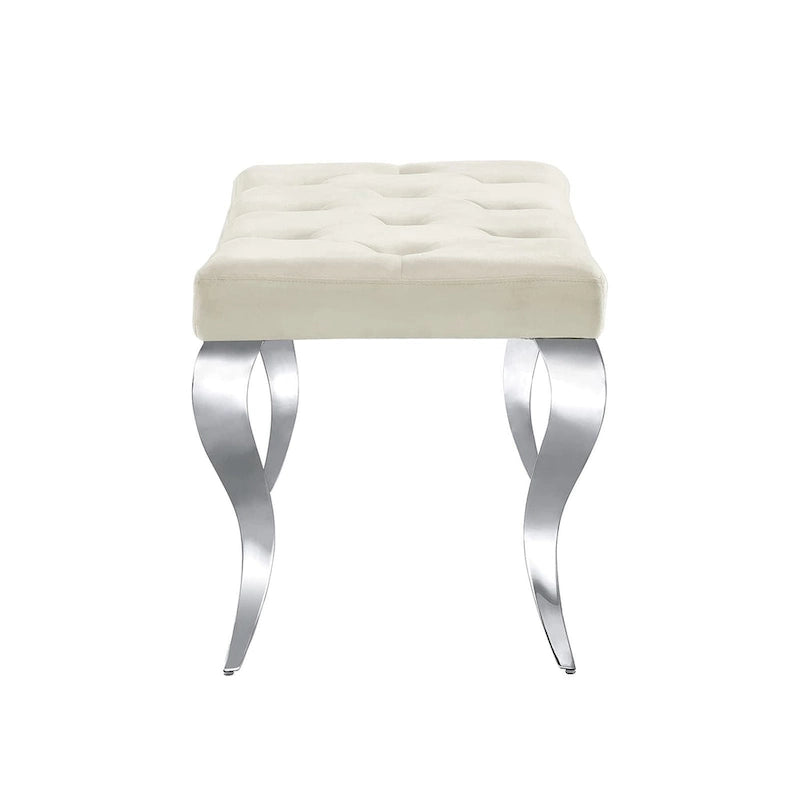 Luxury Velvet Bench Button Tufted Upholstered Dining Bench with Polished Metal Legs-14