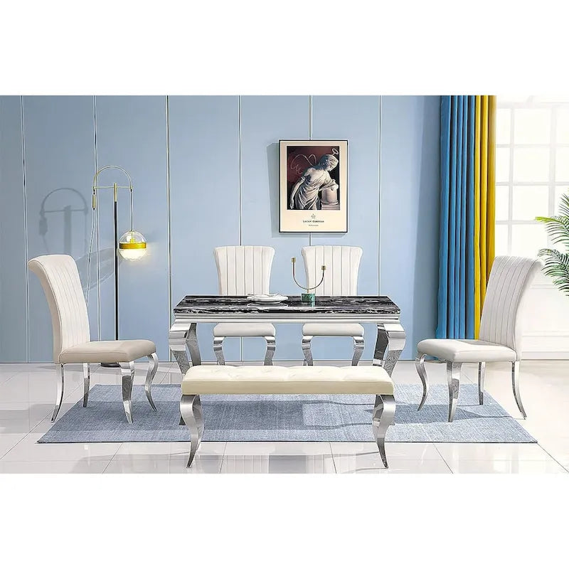 Luxury Velvet Bench Button Tufted Upholstered Dining Bench with Polished Metal Legs-15