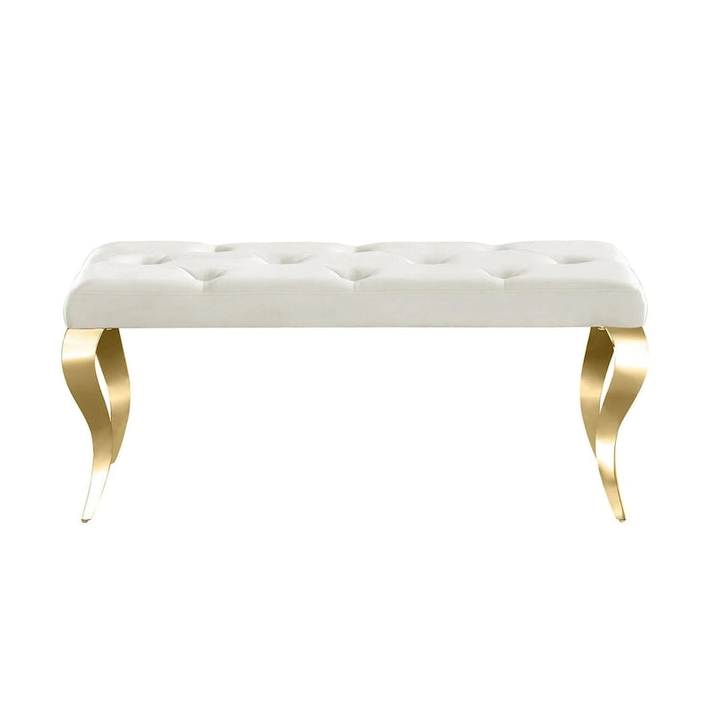 Luxury Velvet Bench Button Tufted Upholstered Dining Bench with Polished Metal Legs-19