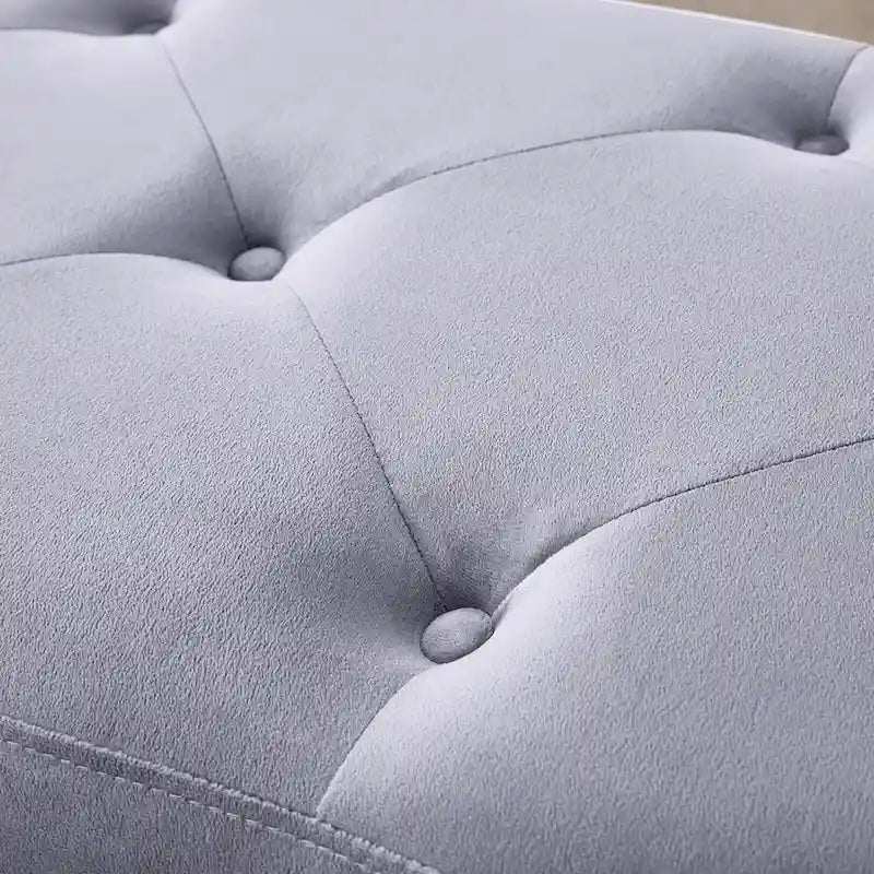 Luxury Velvet Bench Button Tufted Upholstered Dining Bench with Polished Metal Legs-22