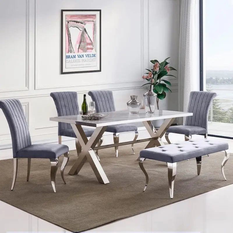 Luxury Velvet Bench Button Tufted Upholstered Dining Bench with Polished Metal Legs-24